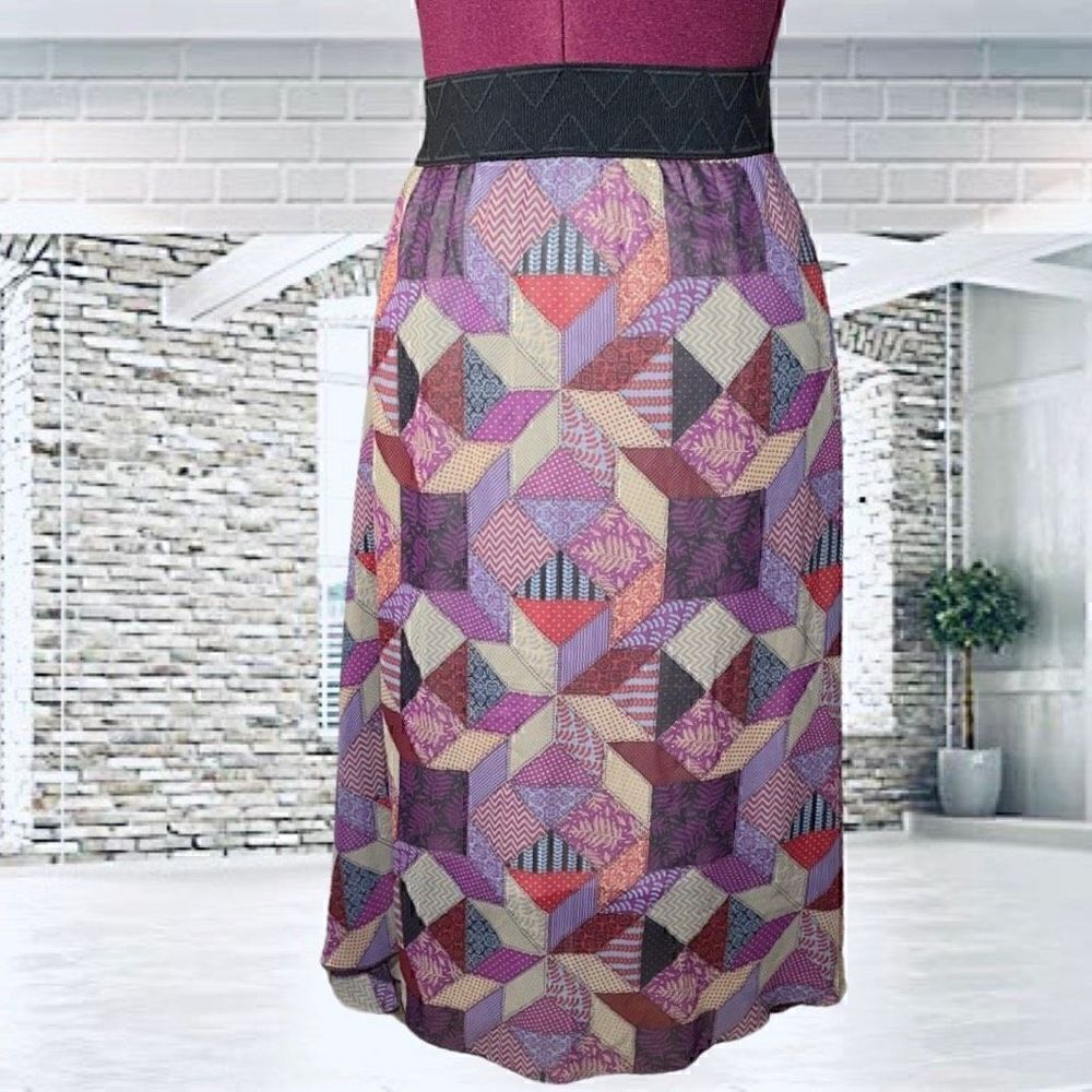 LuLaRoe Purple Skirt Women Small Sheer Quilt Patchwork Pattern Fully Lined​